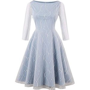 Kimring Women's Vintage 3/4 Length Sleeve Lace A-line Swing Cocktail Party Dress
